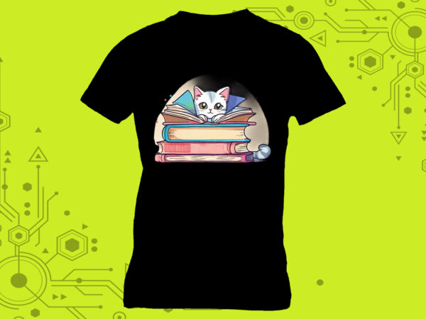 Book-loving cat illustration clipart designed for a stylish tshirt meticulously crafted for print on demand websites Book-loving cat illustration clipart designed for a stylish tshirt meticulously crafted for print on demand websites