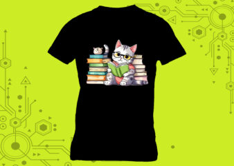 Delights Tshirt design idea A cat immersed in a book with a charming illustration curated specifically for Print on Demand websites