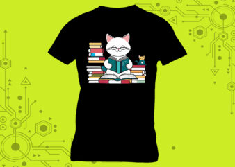 Cat Reading book illustration graphics for t-shirt design expertly crafted for Print on Demand websites