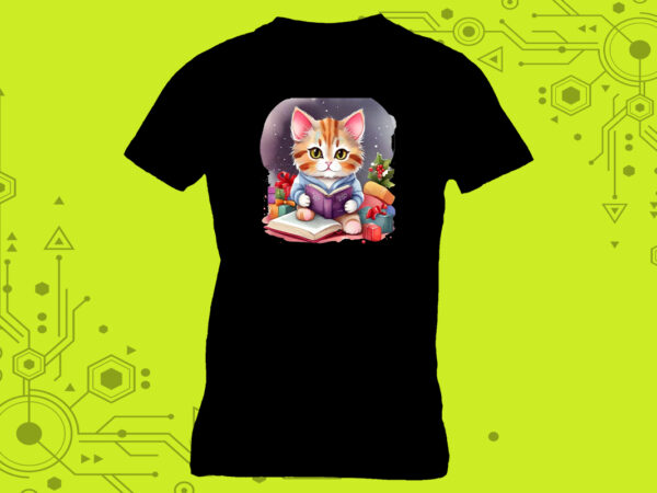 Illustration clipart of a book enthusiast cat for a t-shirt design expertly crafted for print on demand websites