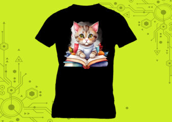 Cat engrossed in a book perfect for a tshirt design illustration tailor-made for Print on Demand websites