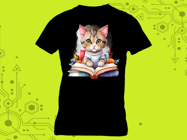 Cat engrossed in a book perfect for a tshirt design illustration tailor-made for print on demand websites