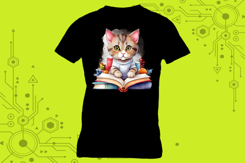 Cat engrossed in a book perfect for a tshirt design illustration tailor-made for Print on Demand websites