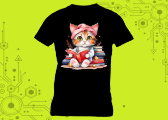 Sweet Bookworm cat illustration clipart ideal for your t-shirt design meticulously crafted for Print on Demand websites