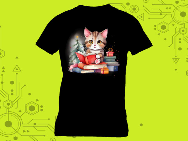 Whiskered reader cat in an illustration clipart for a book-themed tshirt meticulously crafted for print on demand websites Whiskered reader cat in an illustration clipart for a book-themed tshirt meticulously crafted for print on demand websites