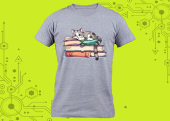 Cat engrossed in a book perfect for a tshirt design illustration curated specifically for Print on Demand websites