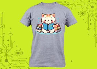 A cat engrossed in a book perfect for a tshirt design illustration tailor-made for Print on Demand websites