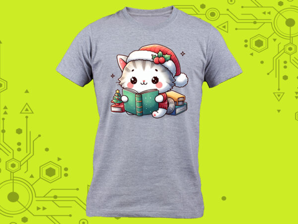 Delightful pocket tshirt design idea: a cat immersed in a book with a charming illustration tailor-made for print on demand platforms Delightful pocket tshirt design idea: a cat immersed in a book with a charming illustration tailor-made for print on demand platforms