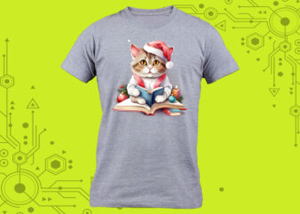 T-shirt design idea A cat immersed in a book with a charming illustration tailor-made for Print on Demand platforms