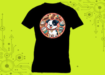 Dog + Coffee Vibes Elevate Your T-Shirt Design with Cute Illustration Clipart made for Print on Demand platforms