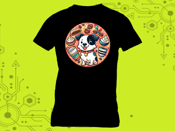 Dog + coffee vibes elevate your t-shirt design with cute illustration clipart made for print on demand platforms