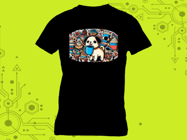 Love for coffee t-shirt design inspiration with dog illustration clipart for print on demand websites Love for coffee t-shirt design inspiration with dog illustration clipart for print on demand websites