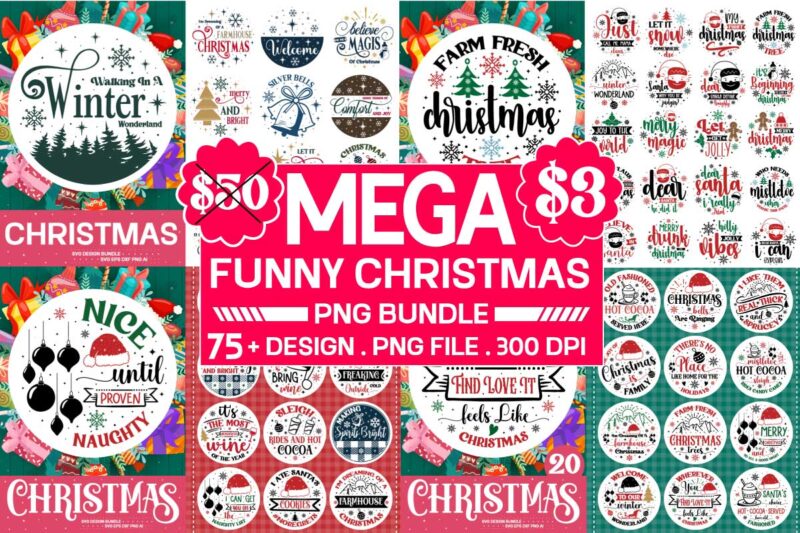 Christmas T-shirt Bundle,Christmas Round Sign Svg Bundle ,75 Christmas Svg Bundle, Funny Christmas Sign Design