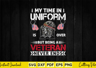 My Time In Uniform Is Over But Being a Veteran Never Ends Svg Png Printable Files. t shirt designs for sale