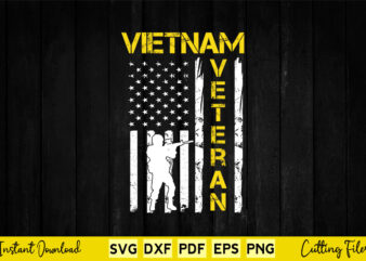 Vietnam Veteran Yellow Text Distressed American Flag Svg Printable Files.