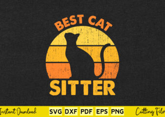Cat Sitter Vintage Retro Sunset Gift Svg Cut Cutting Files.