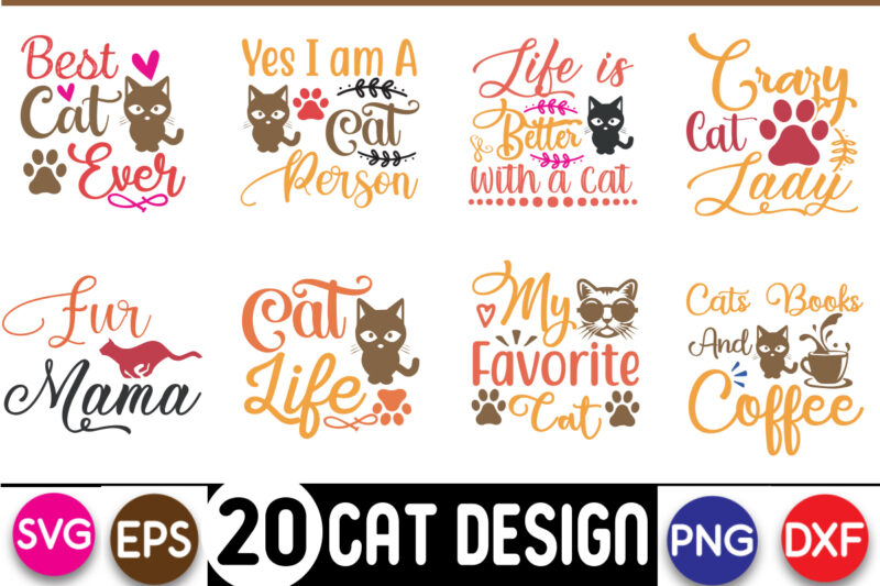 Cat Svg Bundle,Gifts,Cat Silhouette,Crazy Cat Lady Svg,Cat Mama,Kitten Svg, Pet Silhouette,Kitty Svg,Funny Cat Svg,Cat Paw Svg,Cat Head Svg