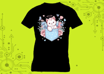 Pocket-Sized Kitty Magic curated specifically for Print on Demand websites t shirt illustration