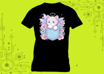 Pocket-Sized Cat tailor-made for Print on Demand websites t shirt illustration
