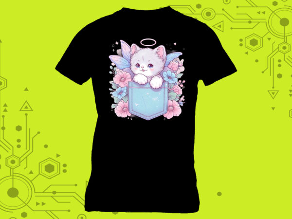 Pocket-sized cat tailor-made for print on demand websites t shirt illustration