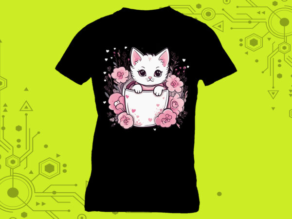 Adorable pocket kitty clipart meticulously crafted for print on demand websites t shirt vector