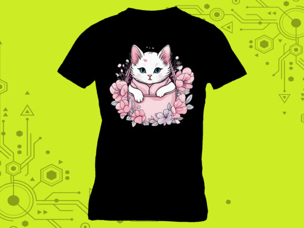 Pocket-sized kitty elegance in clipart, meticulously crafted for print on demand websites t shirt illustration