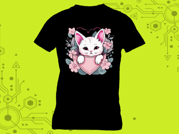 Miniature kitty illustrations curated specifically for print on demand websites t shirt designs for sale