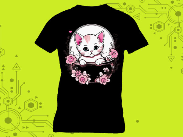 Pocket-sized kitty magic curated specifically for print on demand websites t shirt illustration