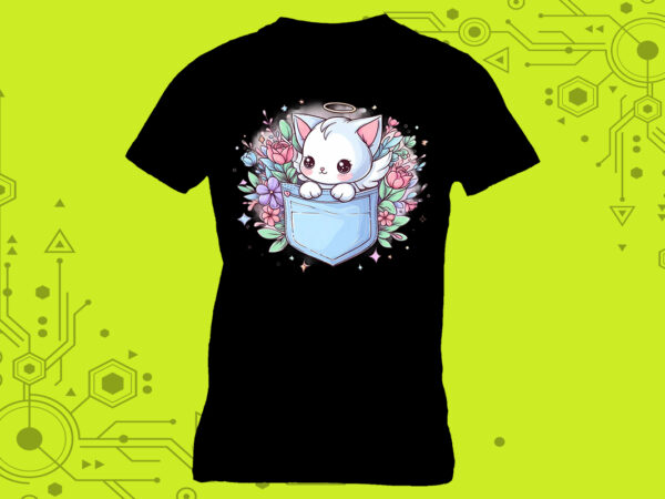 Pocket-sized kitty magic curated specifically for print on demand websites t shirt illustration