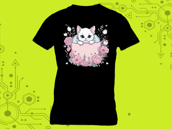 Pocket cat art in clipart form tailor-made for print on demand platforms t shirt illustration