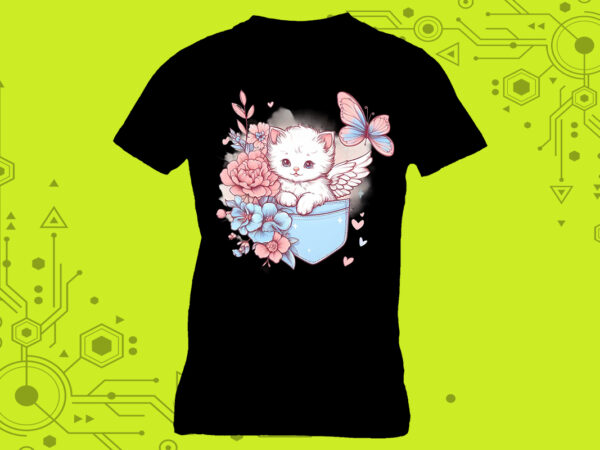 Pocket-sized kitty elegance in clipart, meticulously crafted for print on demand websites t shirt illustration