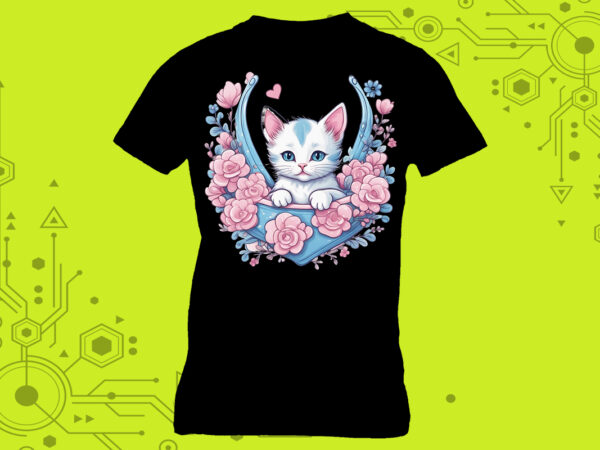 Pocket cat art in clipart form tailor-made for print on demand platforms t shirt illustration