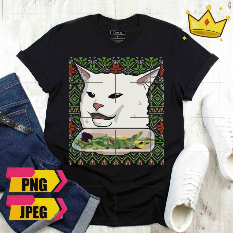 Cat Meme Dinner Ugly Sweater Christmas Funny Design PNG Shirt