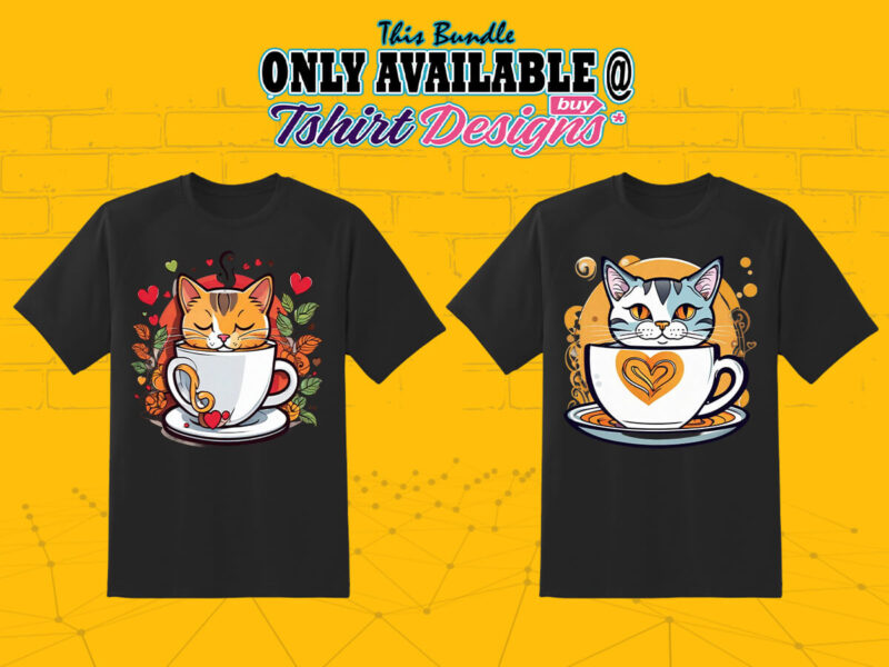 50 Adorable Coffee Lover Cat V2 Clipart PNG for Tees Lover Perfect for Print on Demand Websites