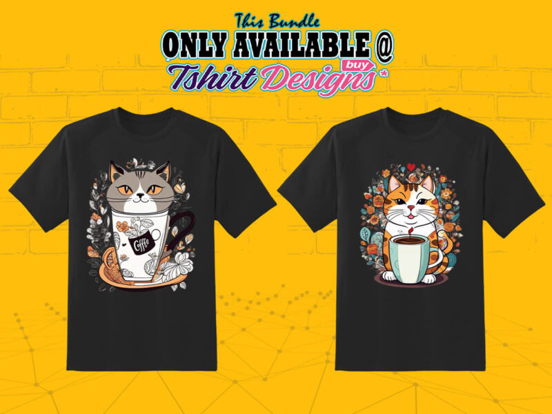 50 Adorable Coffee Lover Cat V2 Clipart PNG for Tees Lover Perfect for Print on Demand Websites