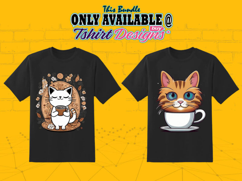 50 Adorable Coffee Lover Cat V2 Clipart PNG for Tees Lover Perfect for Print on Demand Websites