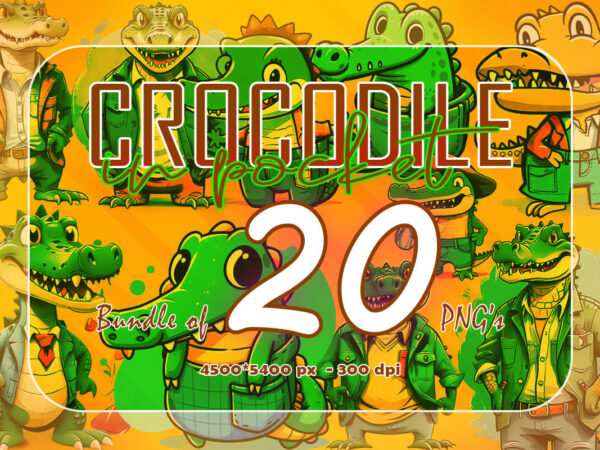 Crocodile in pocket funny art 20 png clipart illustration bundle t shirt vector file