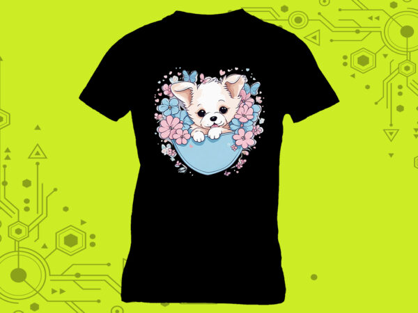 Baby dog in pocket illustration t-shirt design