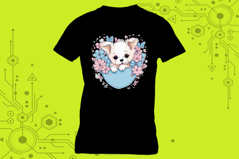 Baby Dog in pocket Illustration T-Shirt Design
