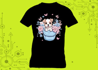 Fantasy Baby Dog in pocket Illustration T-Shirt Design Inspiration with Dog Illustration Clipart