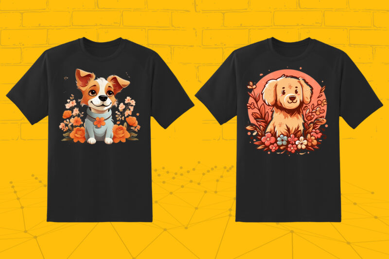 Flourish Dog 60 Clipart Serise 2nd Bundle is Perfect for Stylish T-Shirt Design expertly crafted for Print on Demand websites