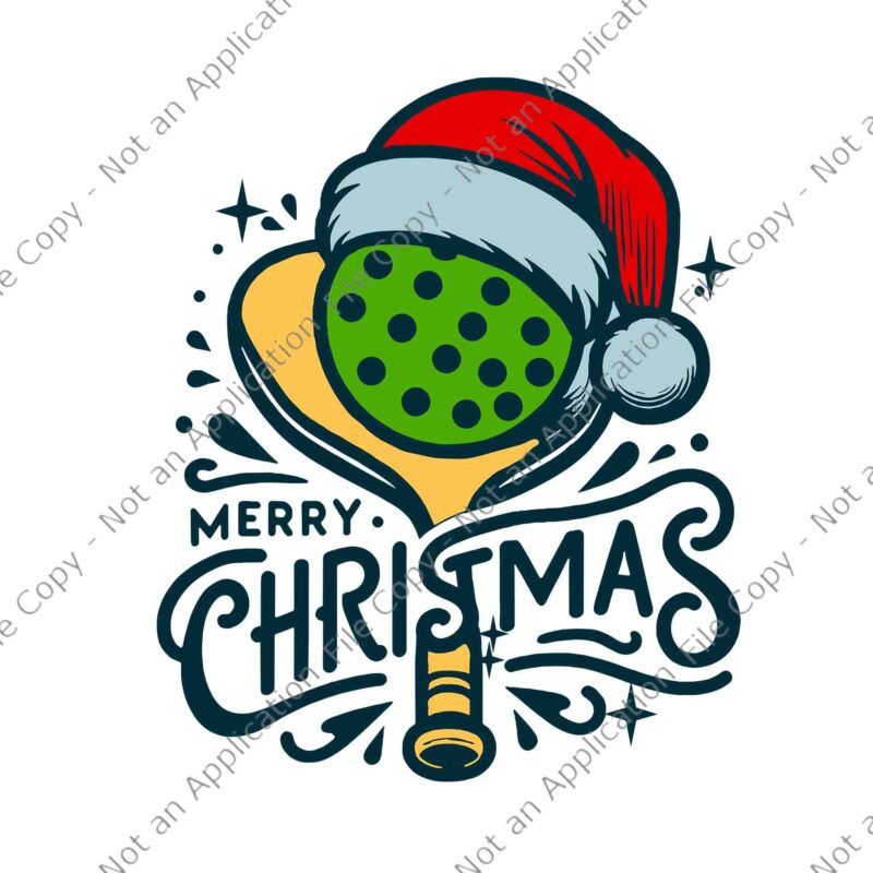 Merry Christmas Pickleball Svg, Pickle Ball And Paddle Santa Hat Svg, Pickleball Santa Svg