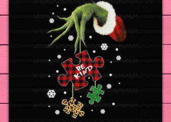 Grinch Hand Be Kind Puzzle Christmas Autism Awareness Design PNG Shirt