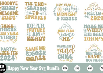 Retro Happy New Year Svg Bundle/ 2024 Happy New Year Svg Bundle, Heather Roberts Art, Cricut Cut Files, Instant Download, Sublimation Files,