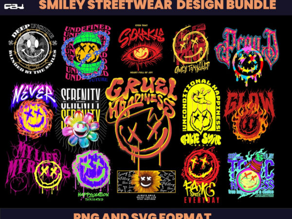 50 smiley urban streetwear designs, t-shirt design bundle, streetwear designs, shirt design, urban shirt designs, graphics shirt, dtf, dtg