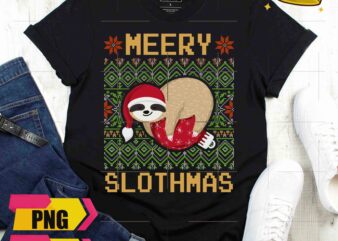 Merry Slothmas Sloth Christmas Ugly Sweater Pattern Christmas PNG Shirt Digital t shirt designs for sale
