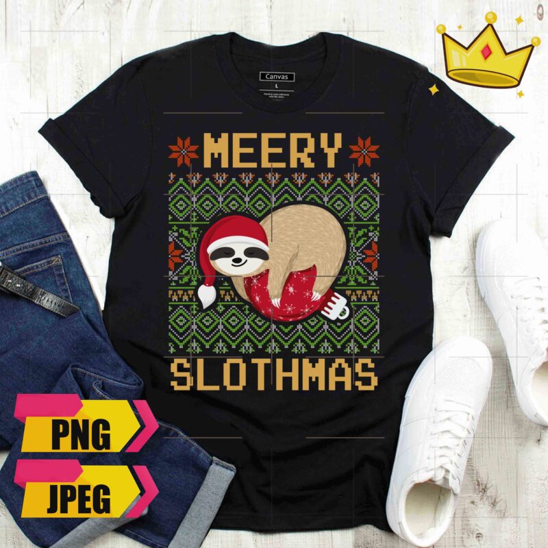 Merry Slothmas Sloth Christmas Ugly Sweater Pattern Christmas PNG Shirt Digital