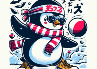 Penguin Christmas Snowball t shirt illustration