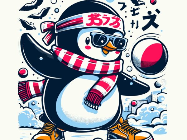 Penguin christmas snowball t shirt illustration