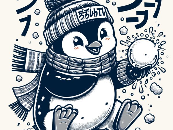 Cute penguin playing snowball t shirt vector file